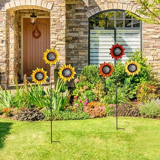 2 Pack Metal Sunflowers Decorative Garden Stakes, 29.5 Inch Outdoor Garden Decor Shaking Head Yard Stakes, Metal Flowers Outdoor Courtyard Art Lawn Terrace Decoration