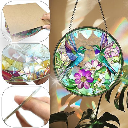 VAIIEYO Hummingbird Acrylic Sun Catcher Window Hanging Decoration, 7.8 Inch Double-Sided Light Reflecting Ornament for Window, Garden, Porch or Balcony Decor, Housewarming, Gift for Natural Lovers