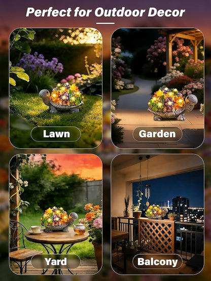 Guhope Solar Garden Statues, Outdoor Solar Turtle Decor with Succulent and 8 LED Lights, Outside Yard Figurine Decor for Garden, Lawn, Patio, Balcony, Porch, Unique Gifts for Mom Grandma