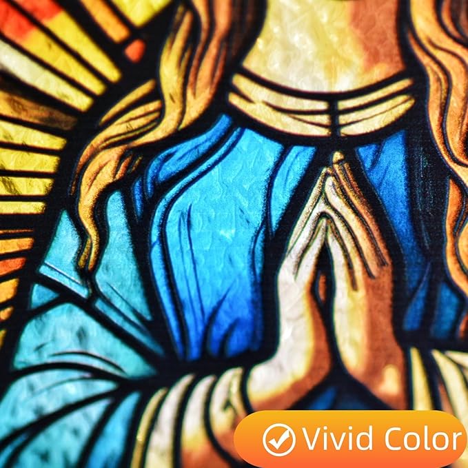 Virgin Mary Stained Glass Window Hanging, 8''/20CM Virgin Mary Suncatchers for Windows Christian Decorative Hanging Ornaments Stained Glass for Chirstmas Suncatcher Window Panel Gift Home Decor