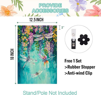 Baccessor Spring Summer Floral Garden Flag Double Sided 12.5 x 18 Inch Burlap with Clip and Stopper,Wisteria Dragonfly Welcome Flag Front Yard Lawn Seasonal Farmhouse Outside Outdoor Decoration