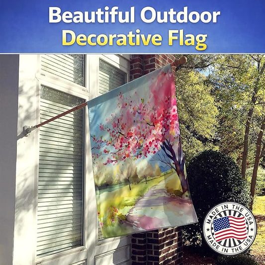 Caroline's Treasures Michigan Apple Blossoms in Watercolor House Flag Large Porch Sleeve Pole Decorative Outside Yard Banner Artwork Wall Hanging, Polyester, House Size, Multicolor