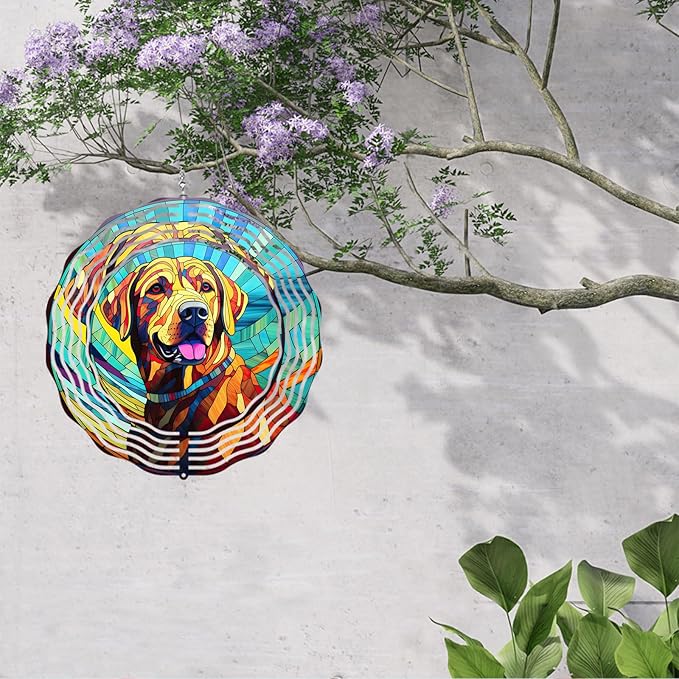 Labrador Retriever Wind Spinner Dog Memorial Gifts, Vibrant 3D Kinetic Aluminum Metal Yard Art, Loss of Dogs Sympathy Gifts, Hanging Outdoor Garden Decor, 8" Wind Sculptures for Patio, Porch (LR 6)