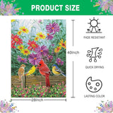 Cardinal Spring Summer House Flag Birds Floral Garden Flags 28x40 Double Sided, Large Burlap Yard Flags for Outside Seasonal Decoration