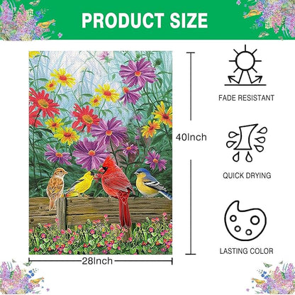 Cardinal Spring Summer House Flag Birds Floral Garden Flags 28x40 Double Sided, Large Burlap Yard Flags for Outside Seasonal Decoration