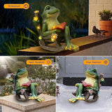 Solar Garden Statues Miniature Frog Figurine Thanksgiving Decor with Succulents and 7 LED Lights Outdoor for Patio Yard Balcony Lawn - Unique Housewarming Birthday Gifts for Women Mom Family Friends