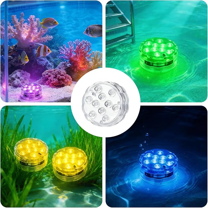 Submersible Led Battery Operated Spot Lights with Remote, Multi Color Changing Waterproof Light, 16 Colors 4 Modes Battery, for Pool, Pond, Party