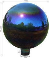 Sunnydaze 10-Inch Gazing Ball for Garden - Glass Gazing Globe with Mirrored Stainless Steel Finish - Rainbow