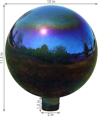 Sunnydaze 10-Inch Gazing Ball for Garden - Glass Gazing Globe with Mirrored Stainless Steel Finish - Rainbow