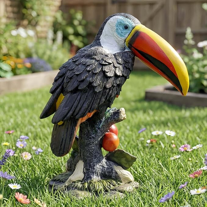 Real Toucan Statue, Colorful Outdoor Bird Decor Sculptur, Resin Bird Ornament, Tropical Tiki Bar & Garden Decor, Waterproof & Weather-Resistant for Bird Lovers