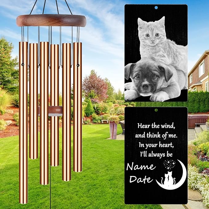 Personalized Wind Chimes Memorial Engraved Gift,Custom Sympathy Wind Chime for Loss of Loved One,Customized Mother Father Dog Pet Family Remembrance Bereavement Gifts