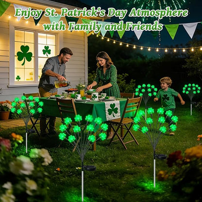 HELESIN St Patricks Day Decorations, 4 Pack St Patricks Day Outdoor Solar Lights with 2 Modes, Waterproof Shamrock Lucky Green Solar Stake Tree Lights for Yard Pathway Lawn Decorations
