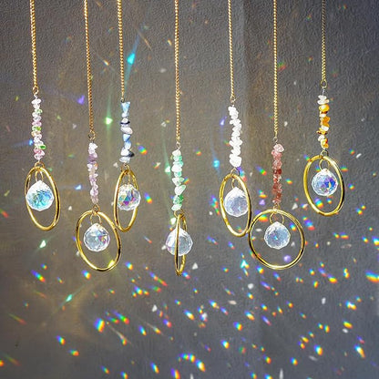 HDCRYSTALGIFTS 7PCS Crystal Suncatchers Rainbow Maker Healing Crystals for Window Prism Balls Indoor Outdoor Hanging Ornament Pendant Decor for Home, Garden, Wedding, Christmas Tree (12inch)