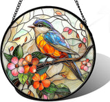 DASTOLL Stained Glass Window Hanging, Blue Bird Pink Flower Suncatcher Diamond Glass Panel Bird Sun Catchers Decor for Birthday for Women, Men, Wife, Aunt, and Mom 6.3 in