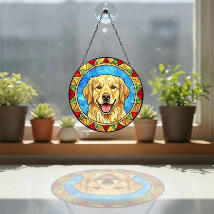 Stained Glass Dog Memorial Suncatcher,Golden Retriever Window Hanging,Sympathy Gifts for Pet Loss,7.9 inch/20 cm Home and Garden Decor for Dog Lovers