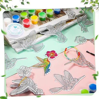 Pasimy 36 Sets Hummingbird Suncatchers Craft Kits Bird Paint Window DIY Hanging Ornaments Decorations Make Your Own Spring Activities Arts Summer Party Favors Gifts for Classroom Home Mother Birthday