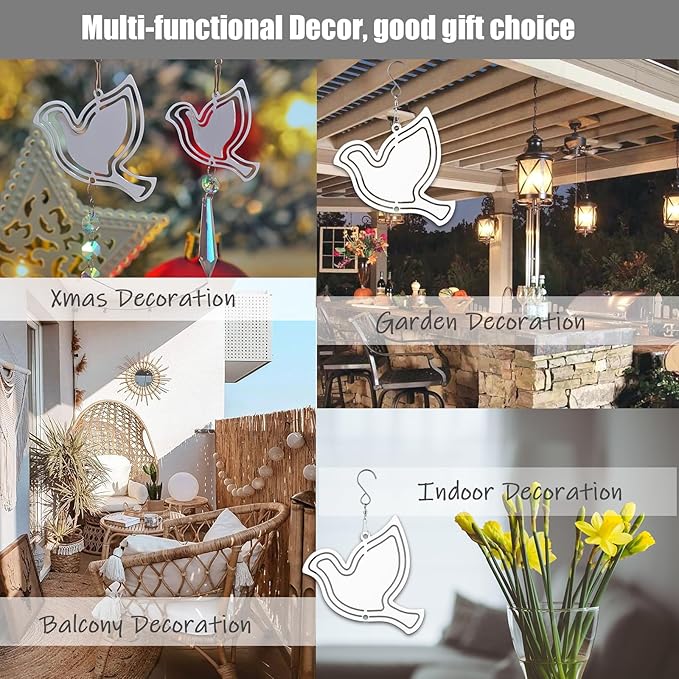 12 Pack 3inch/4inch Sublimation Wind Spinner Blanks 3D Aluminum Metal Wind Sculpture Kinetic Spinners for Yard and Garden Indoor Art Sublimation Christmas Ornament Hanging Decoration (Dove)