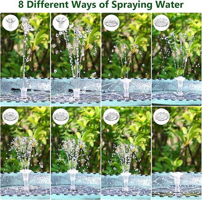 AISITIN 5.5W Solar Fountain Bird Bath with LED Colorful Lights & 3000mAh Battery, Remote Control Solar Pump for Fountain with 8 Nozzles, Solar Water Pump for Garden, Pond and Outdoor