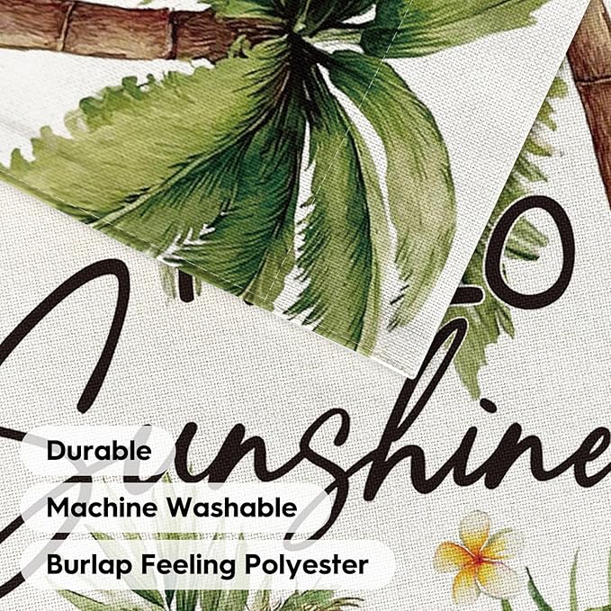AVOIN colorlife Summer Tropical Palm Tree House Flag 28x40 Inch Double Sided Outside, Hello Sunshine Seasonal Burlap Yard Outdoor Decoration