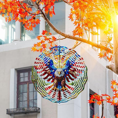 10 Inch 3D Flag Eagle Wind Spinner, Unique Metal Hanging Kinetic Wind Sculpture Gifts for Women Mom Grandma Wife, Outdoor & Indoor Decorations, Yard and Garden Ornament