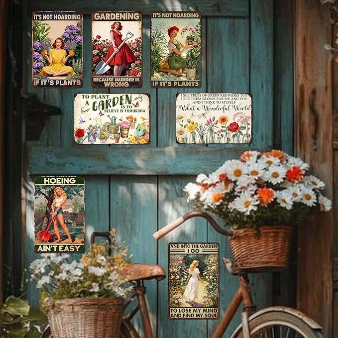 5 Pack Funny Garden Metal Signs Decorative Outdoor Greenhouse Decorations Gardening Decor For Women Yard Tin Signs Green House Accessories For Outside Garden Sign Bulk Unique Gardening Gifts 8x12 Inch