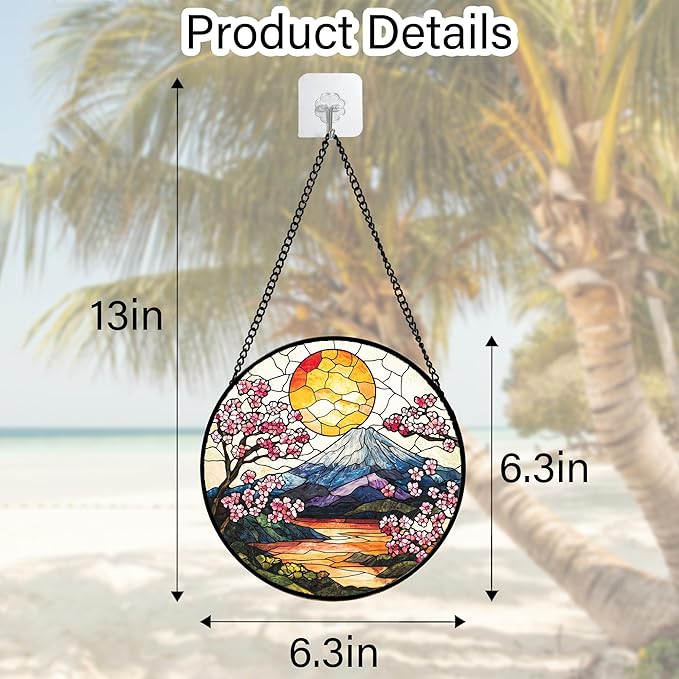 DASTOLL Stained Glass Window Hanging, Sun Blooming Cherry Blossoms Suncatcher Diamond Glass Panel Sun Catchers Decor for Birthday for Women, Men, Wife, Aunt, and Mom 6.3 in