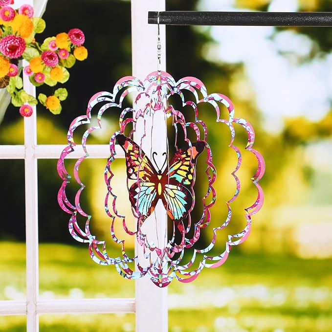 Bnesi Butterfly Wind Spinner Novel Butterfly Gifts for Women Metal Hanging Wind Spinner Butterfly Decor Metal Bird Wind Chimes Butterfly House Yard Art Garden Decor (Butterfly-B)