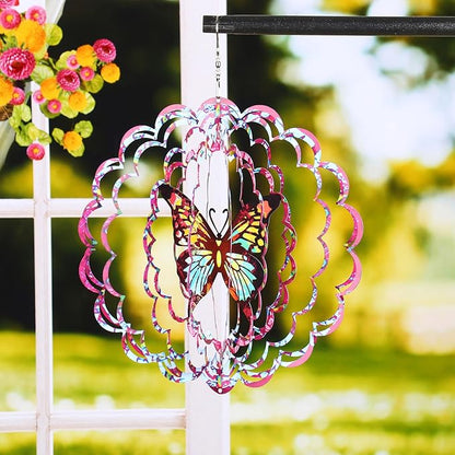 Bnesi Butterfly Wind Spinner Novel Butterfly Gifts for Women Metal Hanging Wind Spinner Butterfly Decor Metal Bird Wind Chimes Butterfly House Yard Art Garden Decor (Butterfly-B)