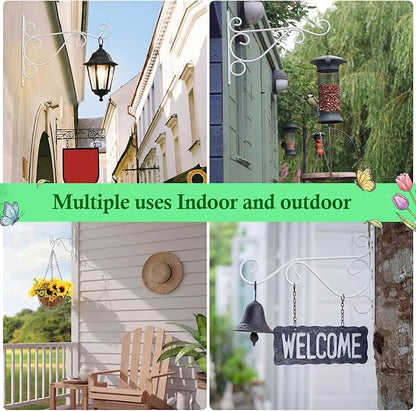 Tandefio 10 Pcs Hanging Plant Brackets 10 Inch Outdoor Wall Mount Metal Plant Hanger Hooks with Screws for Bird Feeder Wind Chime Lanterns Holiday Decoration (White)