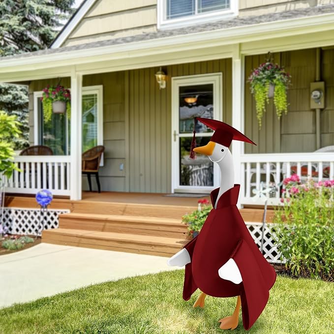 Graduation Goose Outfit for 23'' High Cement Goose Statue, Lawn Porch Clothes Cute Grad Yard Statue Outfit for Patio Outdoor Garden Decoration(Burgundy)