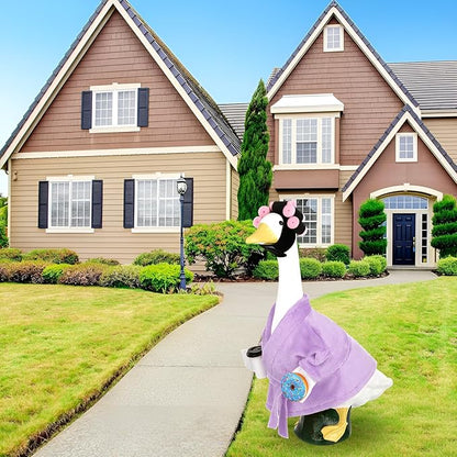 Porch Goose Outfits for 23 Inches Lawn Goose Statue, Purple Bathrobe Clothes with Hair Curlers, Coffee Cup & Donut Accessories for Funny Spa Yard Garden Patio Decor