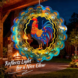Stainless Steel 3D Chicken Wind Spinner Garden Yard Patio Porch Decor, Birthday Gifts for Women Mom Grandma, 12 Inch Hanging Rooster Wind Spinners Outdoor Chicken Coop Decoration