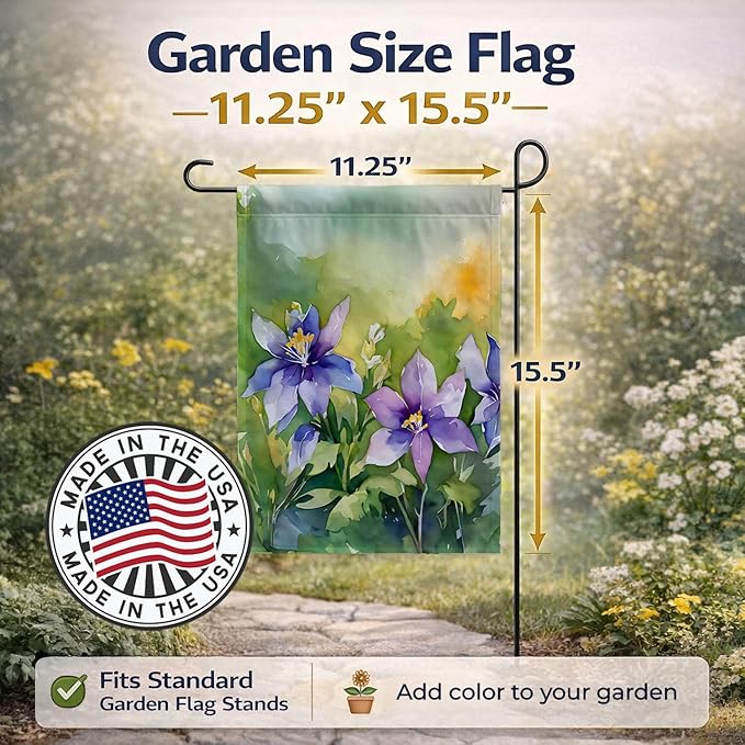 Caroline's Treasures Colorado Rocky Mountain Columbine in Watercolor Garden Flag Mailbox Flag Decorative Yard Flag Banner Outside Patio Artwork Yard Flower Beds, Garden Size, Multicolor