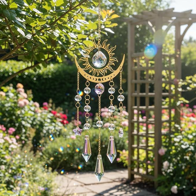 Crystal Prism Sun Catchers Rainbow Maker, Window Prism Rainbow Maker, Sun and Moon Catchers for Indoor Window Hanging, Outdoor Home Garden, Room Decor, Gift for Women