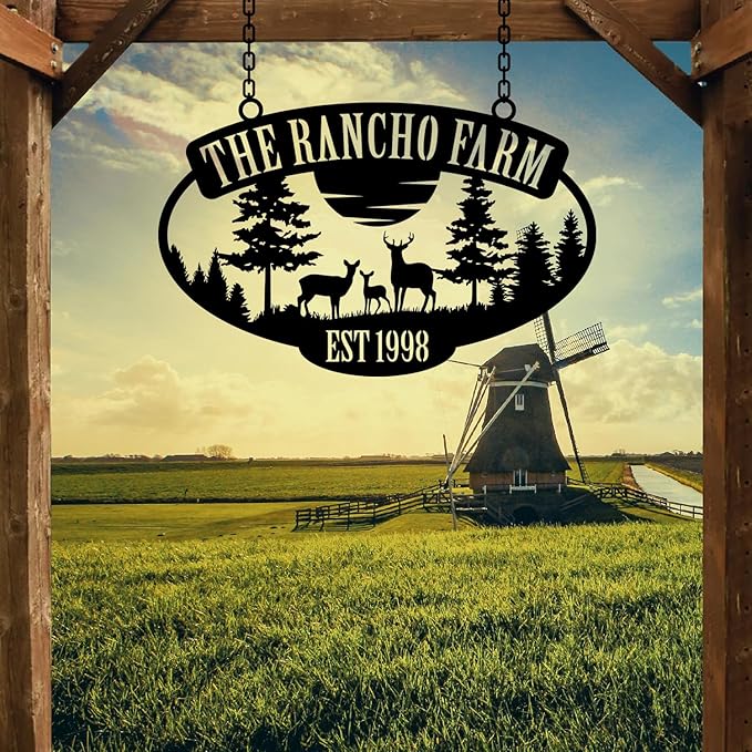 Personalized Metal Farm Sign, Customized Family Name Ranch Sign, Large Last Name Sign for Farmhouse Decoration, Outdoor Farm Wall Art, Welcome Sign, Entrance Gate Sign, Farm Lovers Gift, Garden Decor