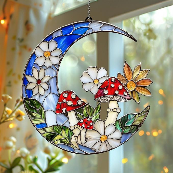 Mushroom Suncatcher Ornament Gift Suncatchers Indoor Window Suncatchers for Windows Hanging Garden Window Decor Outdoor Suncatcher Holiday Custom Gifts