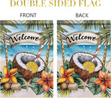 Welcome Coconut Drink Garden Flag Tropical Beach Palm Leaves Ocean Outdoor Yard Porch Lawn Garden Decor for Summer Seaside Patio Coastal Farmhouse Seasonal Home Display