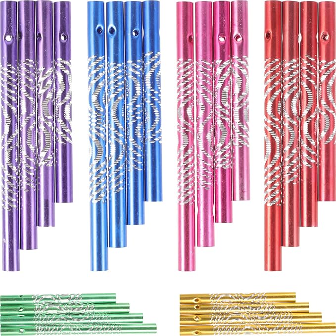 EXCEART Wind Chime Tubes Metal DIY Wind Chime Supplies 24Pcs Pre-Drilled Metal Tubes for Outdoor Garden Decor Craft Making 4.72X0.39In