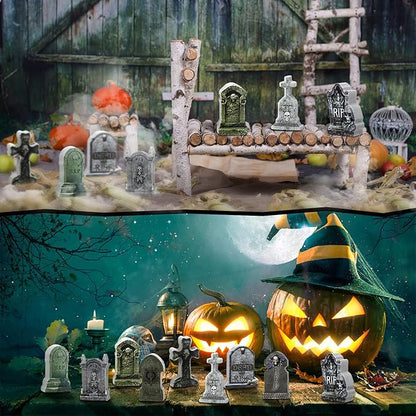 Kathfly 9 Pieces Miniature Tombstones Mini Village Tombstones Figurines Miniature Spooky Town for DIY Crafts Outdoor Home Garden Halloween Decor