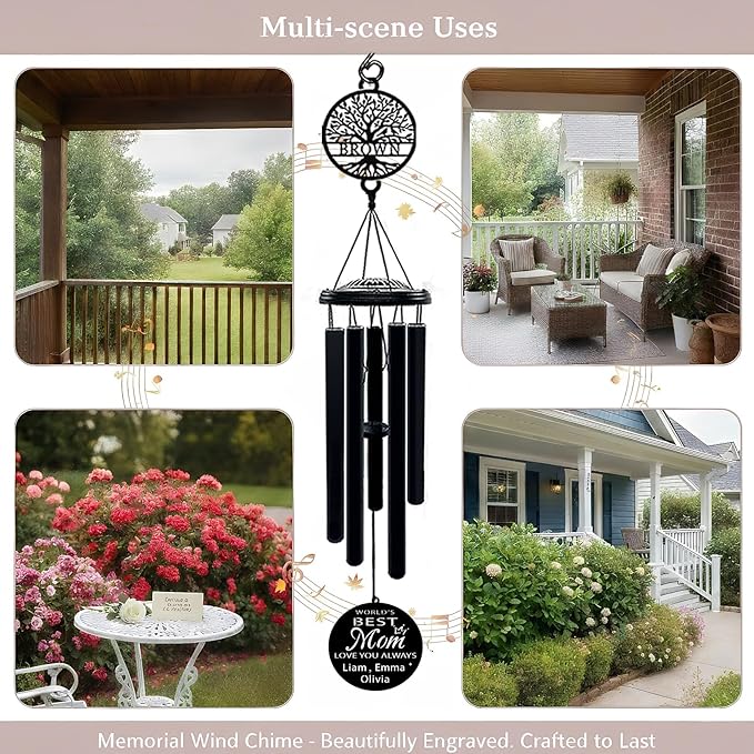 Personalized Mom Wind Chimes Birthday Gifts for Mom Valentines Day Gift for Mom from Daughter Son Outdoor Hanging Decoration