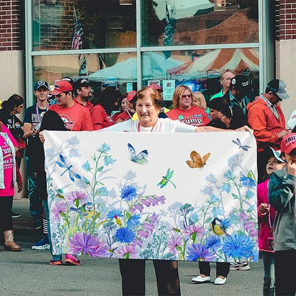 Blue Flower Butterfly Dragonfly Bird Flag 3x5 Ft Outdoor Indoor With Grommet Spring Summer Garden Yard Banner Decorative Sign