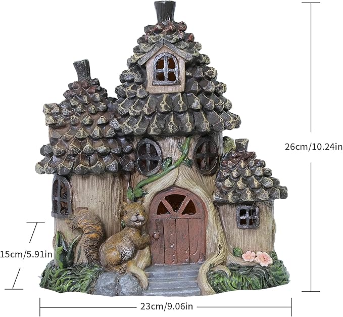 Zayton Garden Squirrel's House Outdoor Statues Yard Resin Decoration Gift Handmade Housewarming Gift for Patio Yard Lawn Waterproof Cracking