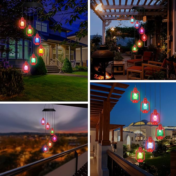 AceList Lanterns Solar Wind Chimes for Outside LED Lights, Color Changing Waterproof Windchimes Unique Outdoor Decor, Hanging Solar Power Wind Chime, Patio Yard Garden Home