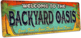 Chico Creek Signs Backyard Oasis Welcome Sign Barbecue Family Room Gift 8"x24" Premium Aluminum Tropical Style