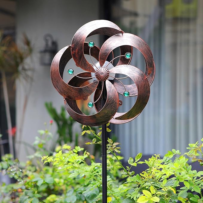 Solar Wind Spinner Improved 360 Degrees Swivel Multi-Color LED Lighting Glass Ball with Kinetic Wind Spinner Vertical Metal Sculpture Stake Construction for Outdoor Yard Lawn & Garden.