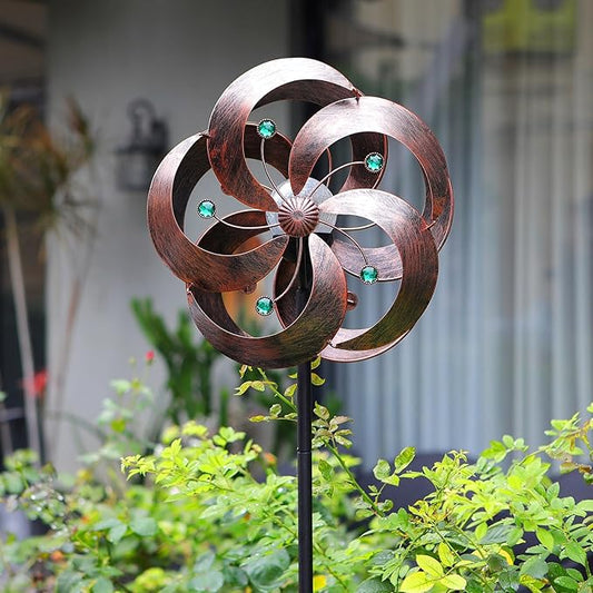 Solar Wind Spinner Improved 360 Degrees Swivel Multi-Color LED Lighting Glass Ball with Kinetic Wind Spinner Vertical Metal Sculpture Stake Construction for Outdoor Yard Lawn & Garden.