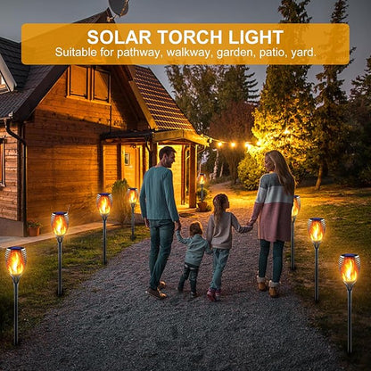 Large Solar Torch Light with Flickering Flame, Upgraded Ultra-Bright Solar Outdoor Lights, Waterproof Landscape Decorations Lighting Security Tiki Torches for Garden Yard Pathway (4 Pack)