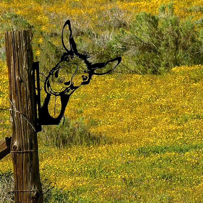 Farm Peeping Animal Metal Art Outdoor Decor Garden Fence Decoration, Farmhouse Backyard Hang Artwork Wall Decor, Outdoor Yard Art Patio Lawn Statue Gift for Loved Dad Grandpa (Donkey)
