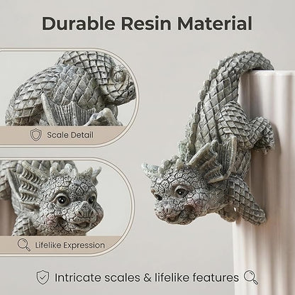 4-Piece Dragon Statue Set for Outdoor Decor Hanging & Climbing Dragon Figurines, Resin Pot Hugger Sculpture for Planters & Vases, Lawn Patio Yard Ornaments and Dragon Decorations