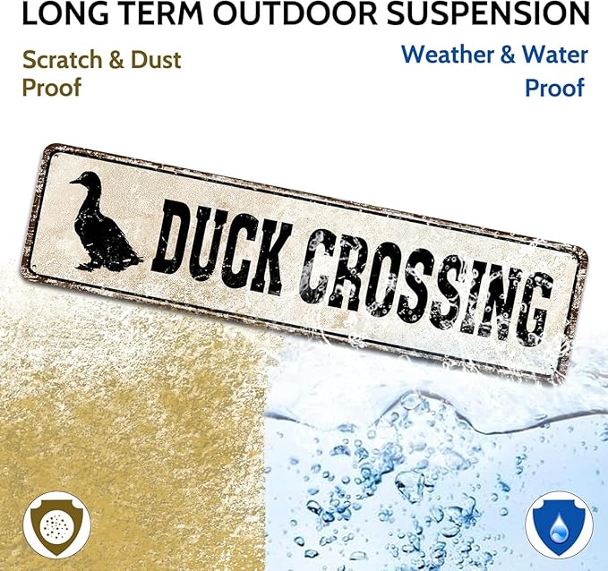 Duck Crossing Signs - Duck Crossing Road Sign 4x16 Inch, Duck Pond Sign Funny Novelty Metal Tin Sign Farm Organic Country Home Decor Wall Sign Suitable for Indoor and Outdoor Yard Sign